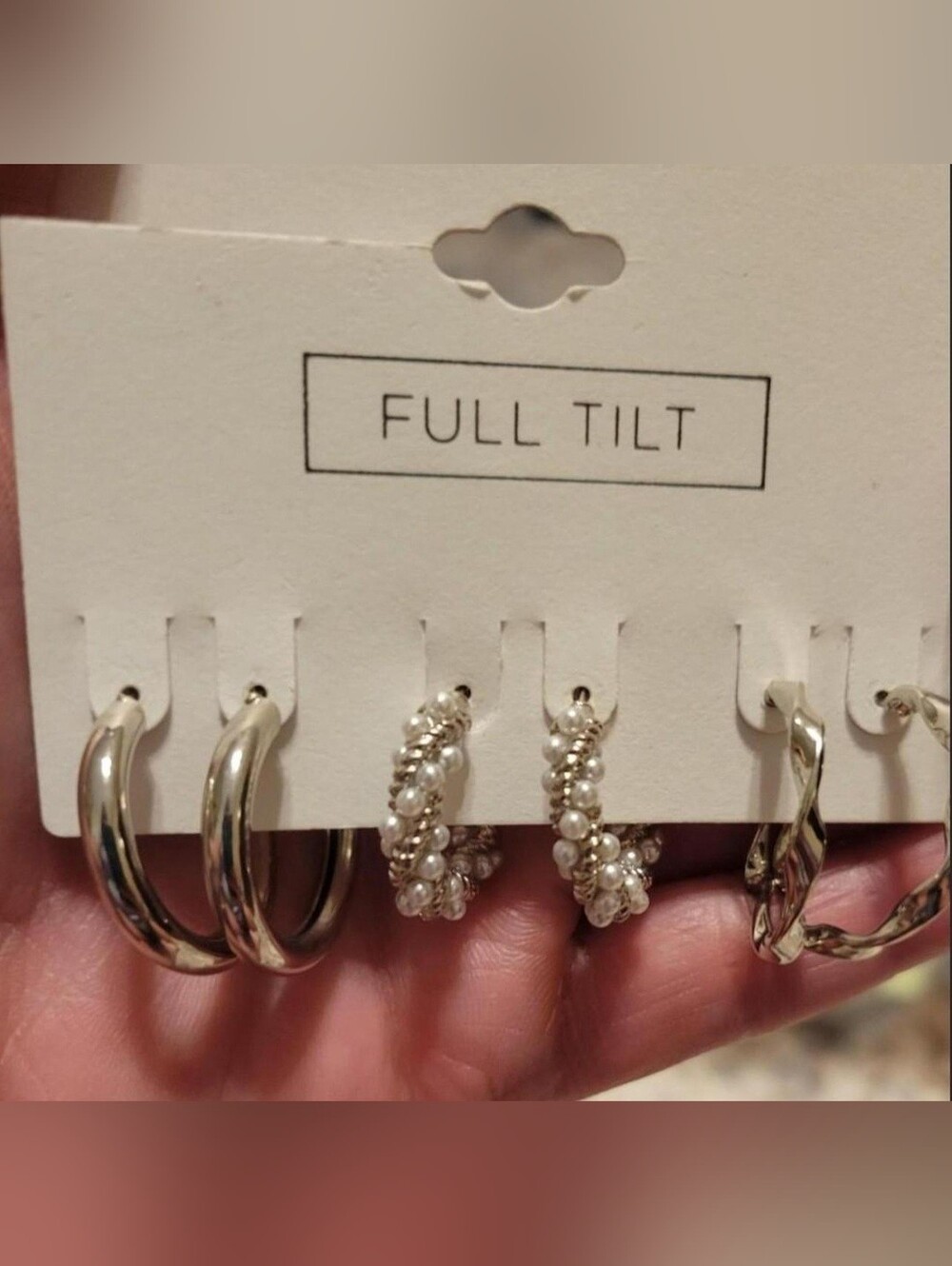 🌈5 For $20🌈Full Tilt Silver and White Beaded Hoop Earrings Set